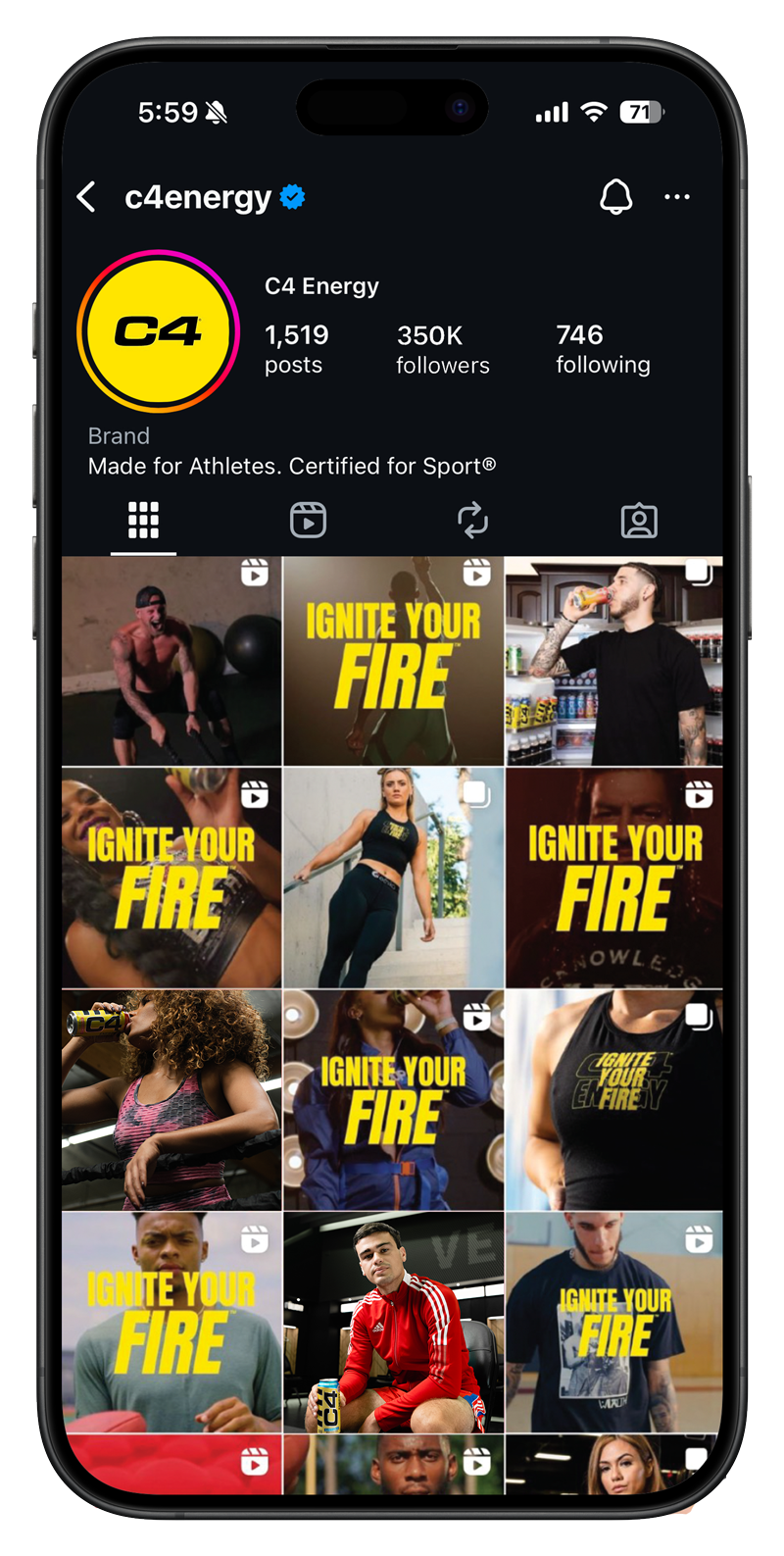 C4 Energy Instagram grid - Ignite Your Fire campaign